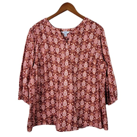 Croft Barrow Top Plus Size 1X Top Pink Floral Casual Comfort 3/4 Sleeve V Neck - Picture 1 of 6